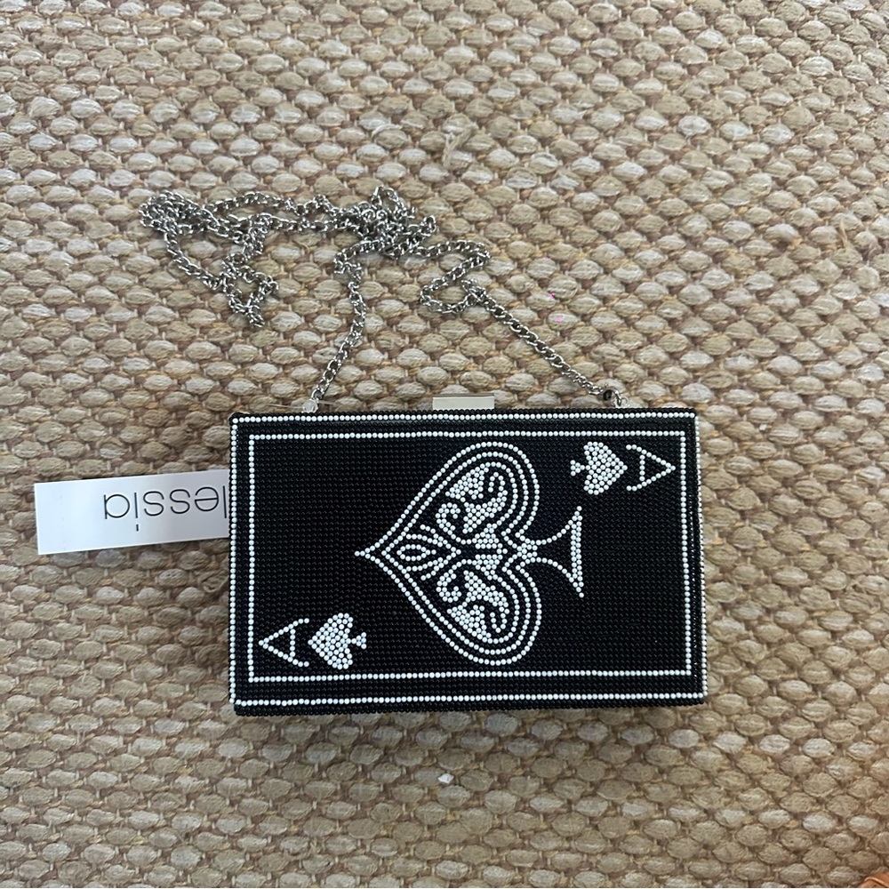 2025 Alessia Ace of Spades Black/White Beaded Bag Kitschy Whimsical Vintage Glam